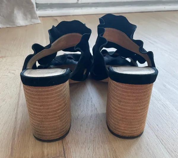 Free People Rosie Ruffle Mule Heels Black Suede Size 7 - Image 4