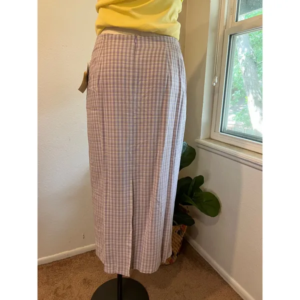 Deadstock 90s Purple Gingham USA Made Rayon Midi Skirt Size 16 Susan Bristol - Image 3