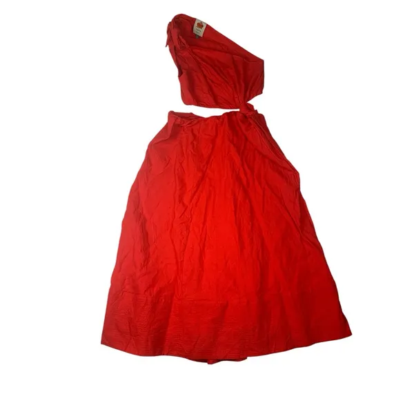 FARM Rio size medium linen Bold Red cut out midi dress knot - Image 2