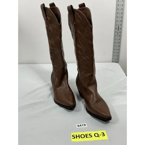 Womans Pb3 Pre Rolida Pullon Knee High Western Boots 9.5 Brown Block Heel - Image 3