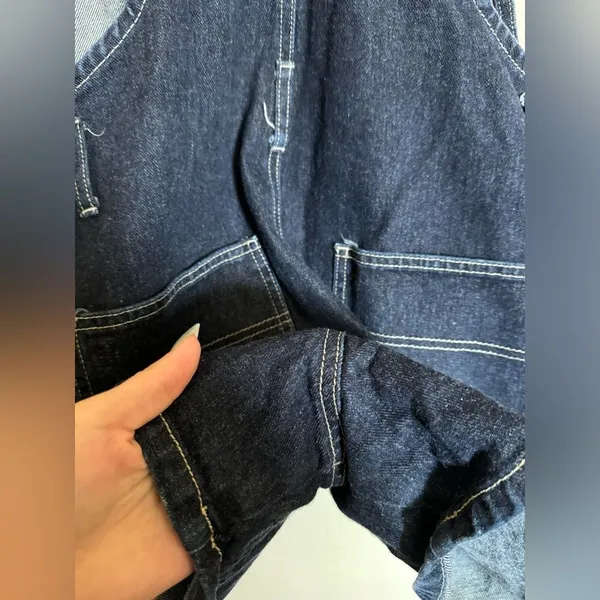 American Vintage Vintage 90s Anchor Blue Denim Short Overall Sz‎ Large Dark Wash Shortall - Image 5