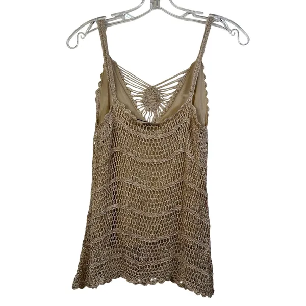 SayWhat? Womens Crochet Knit Camisole‎ Gold Beaded V-Neck Lined Tank Top Large - Image 2