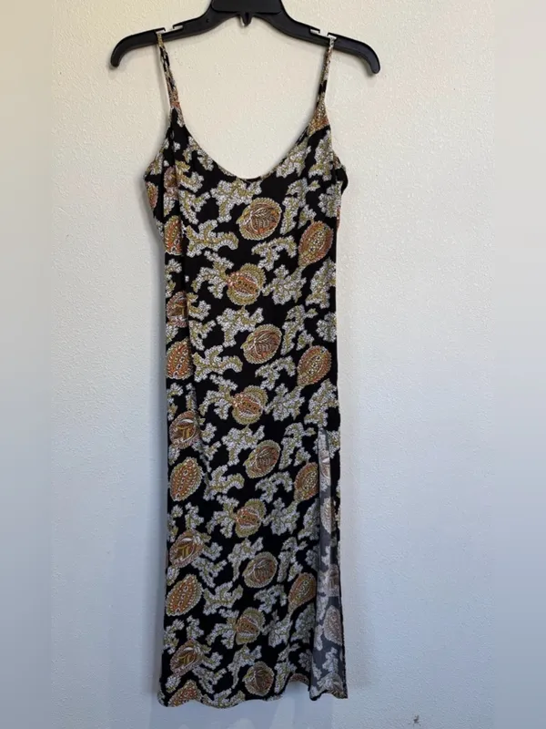 Reformation Floral Paisley Midi Dress High Side Slit Boho Slip Dress 0 - Image 2