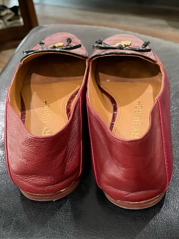 Tory Burch Red Croc Embossed Charm Trim Bow Loafers Mule Flats Size 7 - Image 7