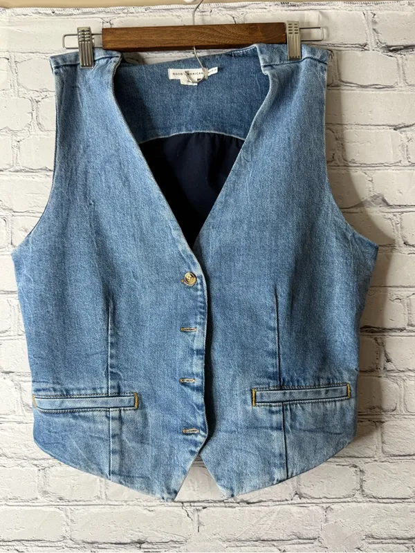 Good American Light Denim Vest with Gold-Tone Buttons size medium - Image 2