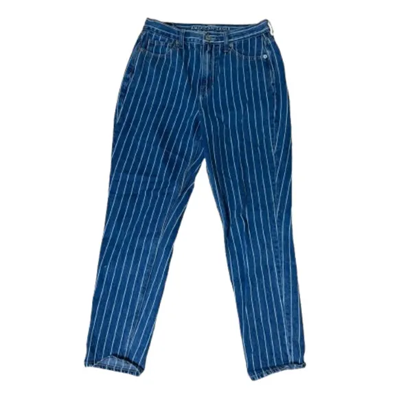 American Eagle Blue Pinstripe High Rise Straight Leg Mom Jeans Women’s Size 4 - Image 2