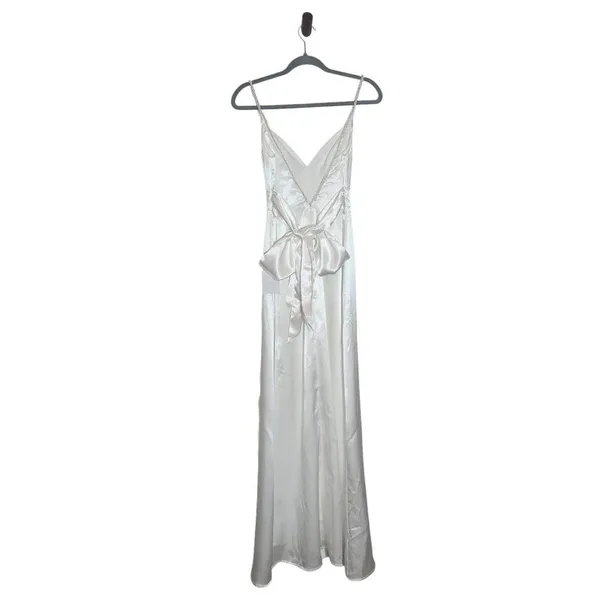 Lulus White Satin Wedding Dress with Pearl Straps NWT Size XS - Image 3