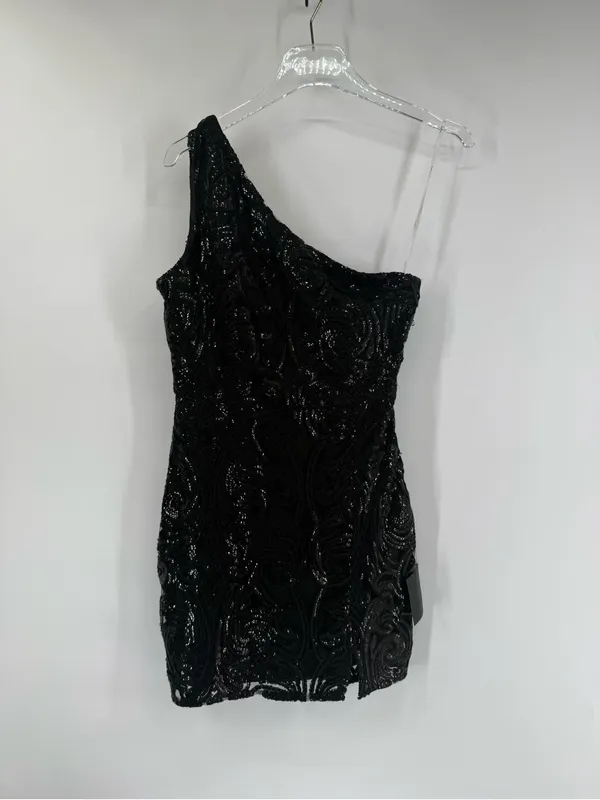 Lulus Madina Black Sequin‎ One-Shoulder Bodycon Mini Dress size small NWT - Image 4