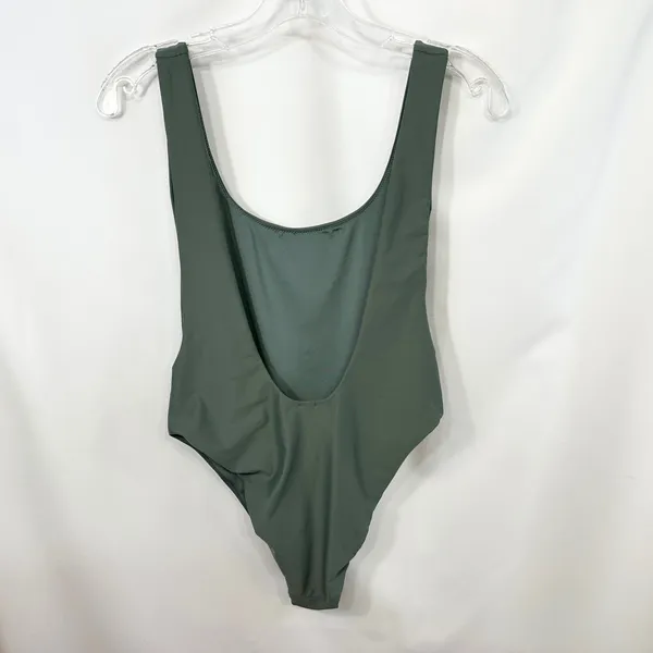 Aerie Large‎ One Piece Swimsuit Olive Green Scoop High Cut Solid Beach Vacay 231 - Image 3