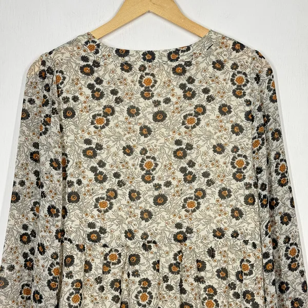 Melloday Babydoll Tunic Top Womens Size Small Tan Floral V-Neck Long Sleeve Boho - Image 5