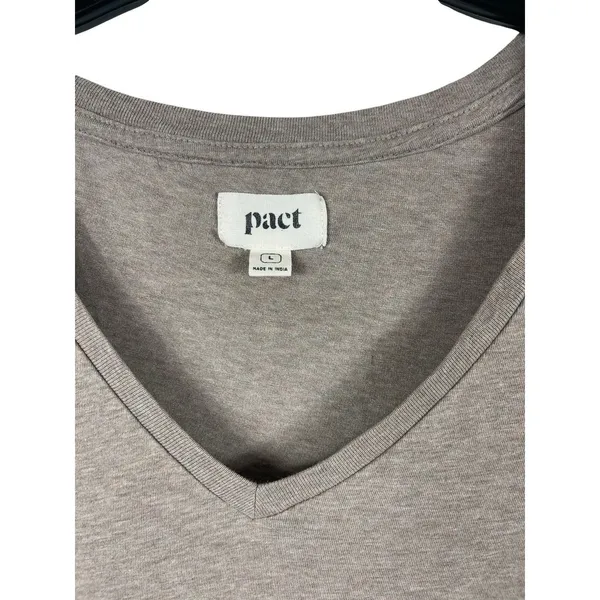 Pact Organic Cotton Tshirt Womens L Taupe V-neck Short Sleeve Sustainable Basic - Image 4