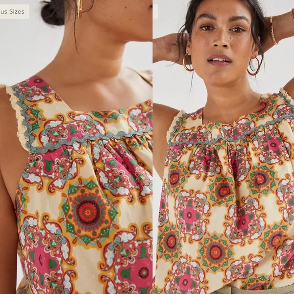 NWT $108 Anthropologie x Let Me Be Cotton Ruffled Square Neck Pullover Tank S - Image 5