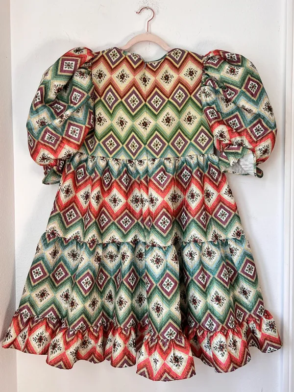 Autumn Adeigbo Oona Abstract Print Puff Sleeve Babydoll Mini Dress Size 8 - Image 5