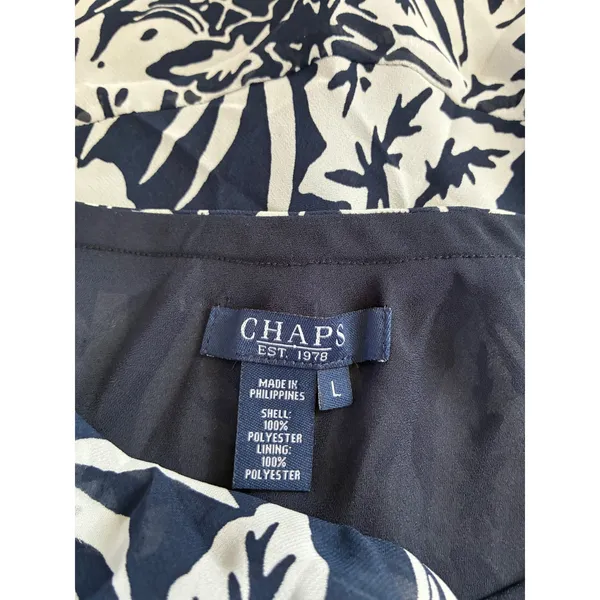 Chaps Navy White Floral Maxi Skirt Womens Large Tropical Chiffon Tiered Boho - Image 4