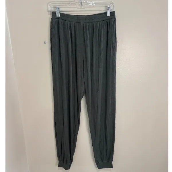 Alo Yoga Super Soft Ribbed Jogger Sweatpants Forest Green Grey Lounge Pants - Image 3