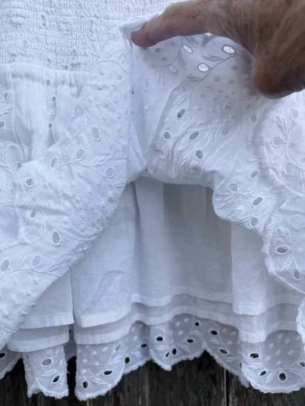 EUC LoveShackFancy Jayce Smocked Eyelet Scalloped Hem Mini Dress White Large - Image 10