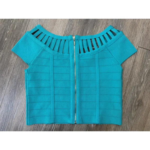Bebe Crop Top Teal Cutout Bandage Y2K Going Out Party NWT Large - Image 2