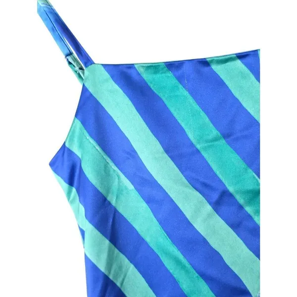 Nasty Gal Satin‎ Maxi Dress Size 2 Blue Green Stripe Abstract Tie Back - Image 4