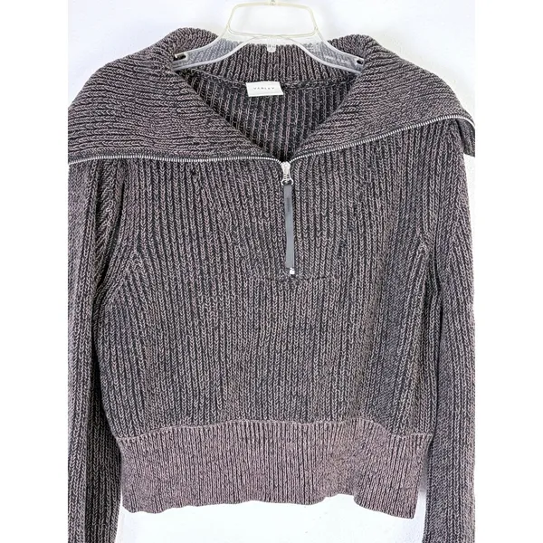 Varley Mentone Sweater XS Brown Marl Half Zip Cotton Ribbed Oversized Collar - Image 7