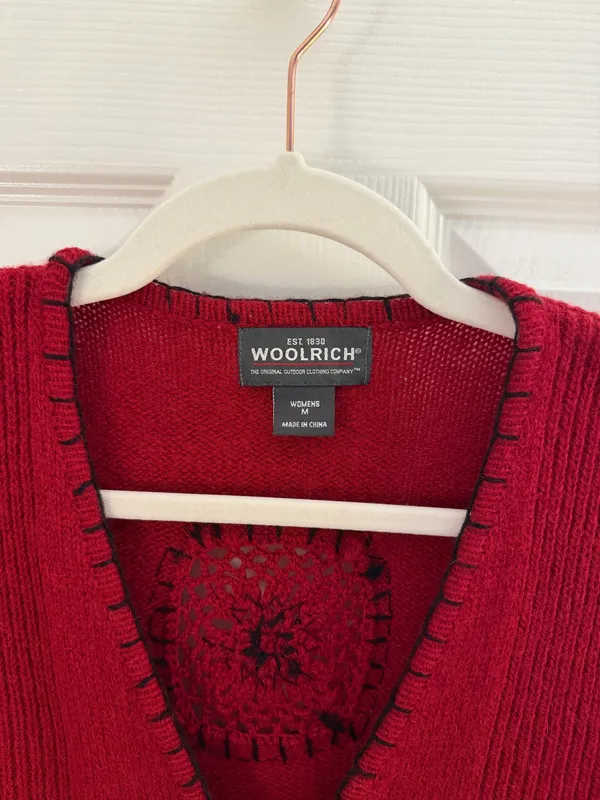 Woolrich Red 100% Wool Crochet Zipper Vest Medium - Image 3