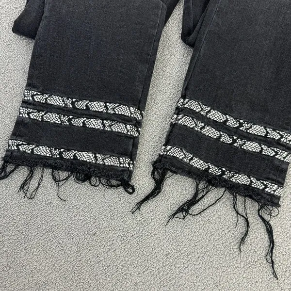 Driftwood Jeans Womens Size 27‎ Black Colette Snake Print Stripe Raw Cuff Crop - Image 7