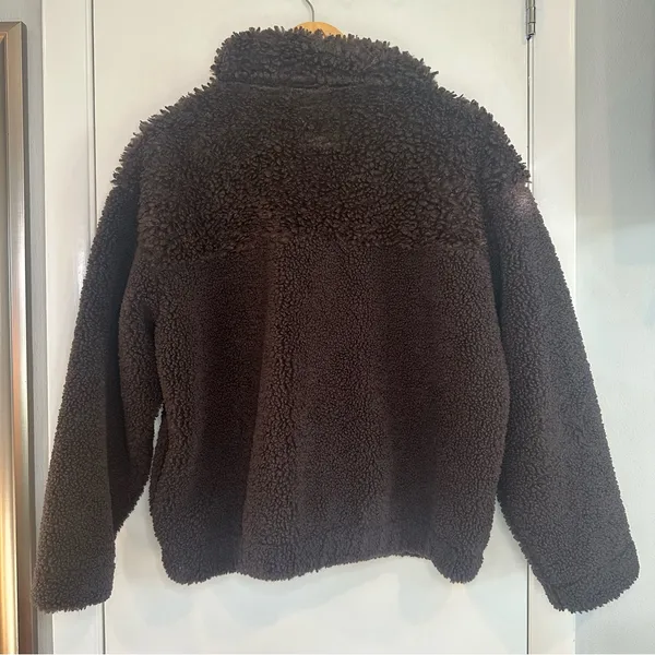 Abercrombie & Fitch Mixed Texture Sherpa Fleece Bomber Jacket. Brown. Large. - Image 5