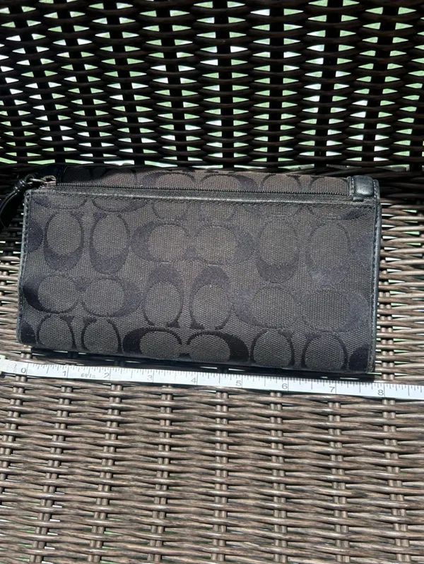 COACH Wallet Credit Cards ID Tri-Fold Canvas leather black signature C billfold - Image 6