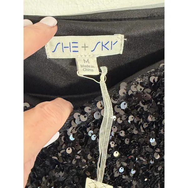 She + Sky Black Sequin Mini Skirt NWT size medium - Image 3