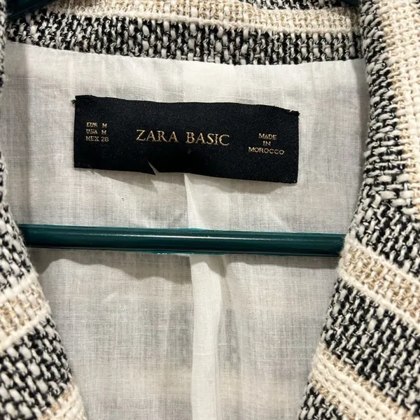 Zara Basic Womens Medium Striped Tweed Blazer Coat Black White Beige Cotton Mix‎ - Image 7