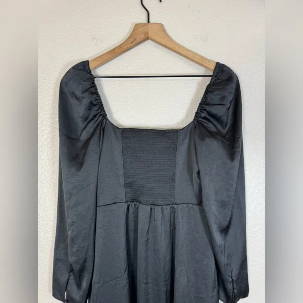 Aritzia Wilfred Bridgerton Satin Black long Sleeve Midi Dress size 8 $168 - Image 8