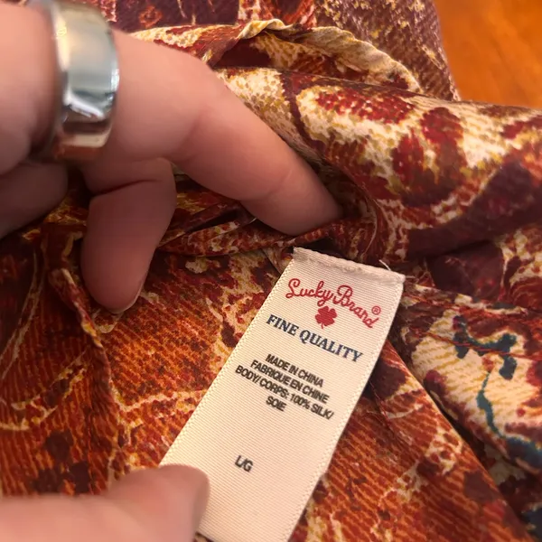 Lucky Brand boho 100% silk button down Size Large - Image 7