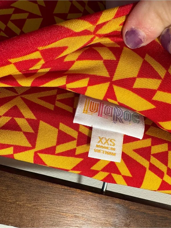 LuLaRoe Red & Mustard Geometric Print Maxi Skirt XXS Fold Over Waist NWT Boho - Image 6
