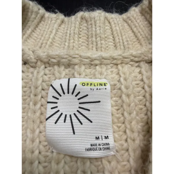 OFFLINE by‎ Aerie Women Cream Shaker Stitch Thumbhole Pullover Sweater Medium - Image 2