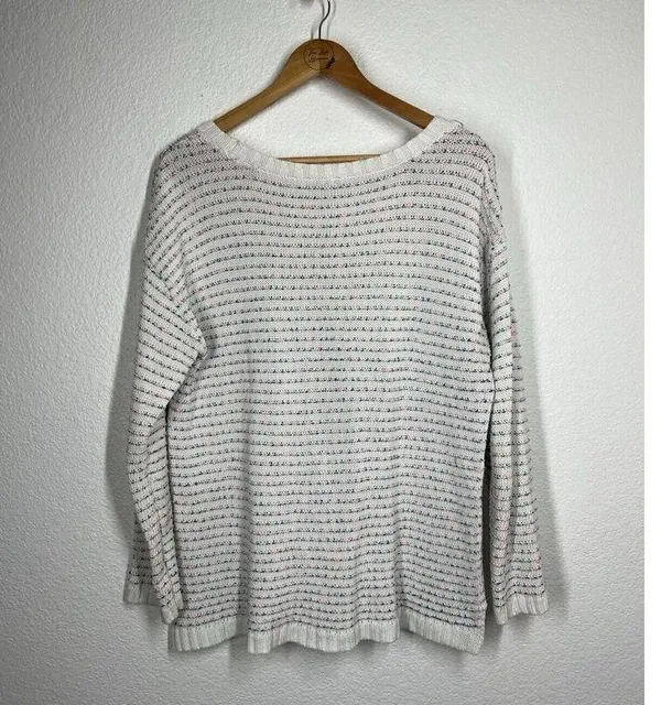 Talbots Speckled Knit Striped Sweater Medium Cotton Blend - Image 4