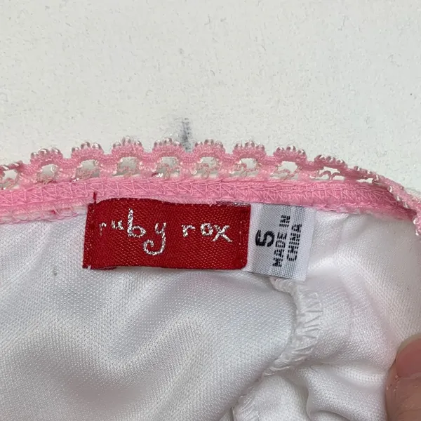 Ruby Rox juniors 5 small white pink floral strapless dress glitter y2k princess - Image 2