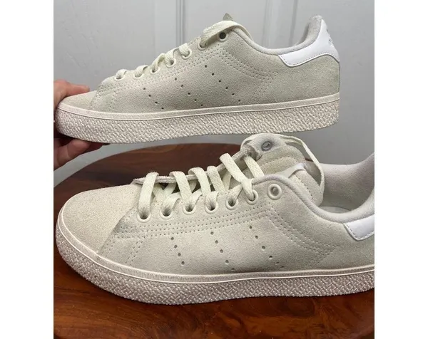 Adidas Stan Smith Ivory Off White Suede LaceUp Logo Sneakers Size US 7 - Image 11
