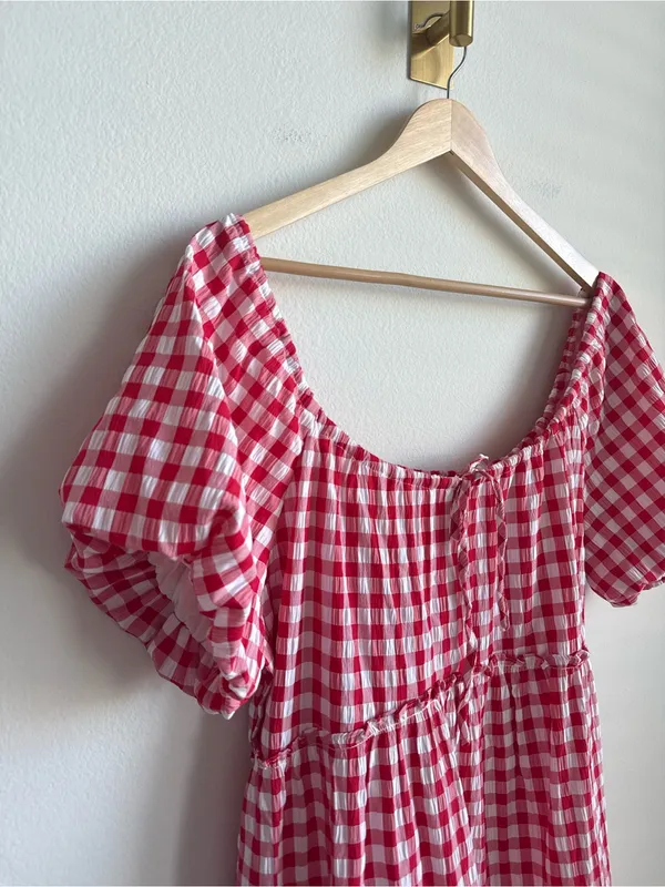 Petal + Pup Dorothea Gingham Mini Dress Red White Smocked Large - Image 7