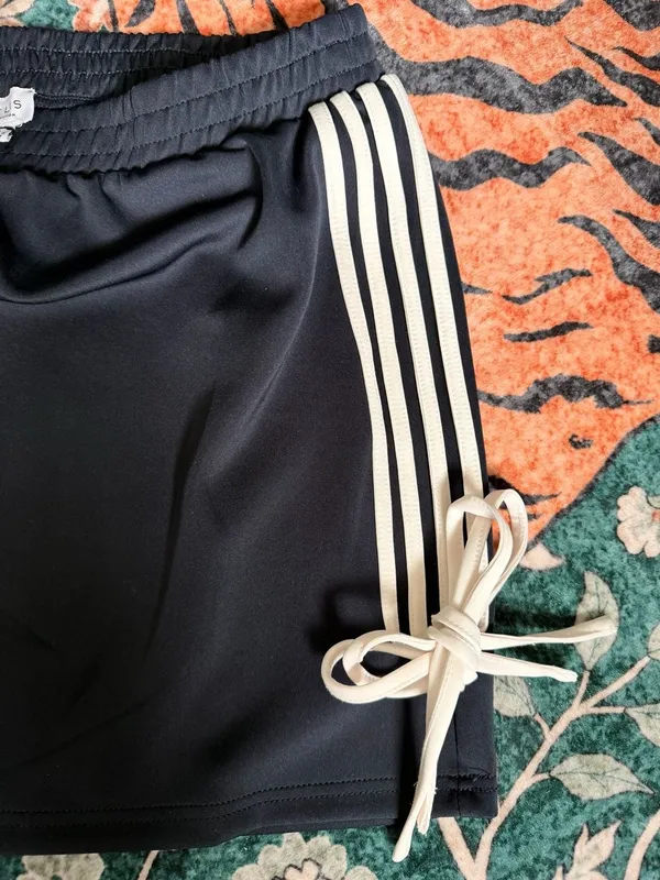 Cute Black & White Striped Side Tie Skirt Athletic Tennis Sport Skirt Size L - Image 6