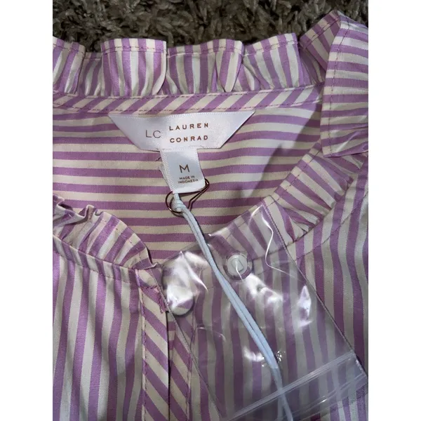 NWT LC‎ Lauren Conrad purple/white stripped 3/4 sleeve blouse size medium - Image 6