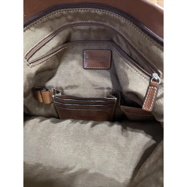 Vintage‎ El Portal Brown Leather Purse Buckle Strap Zip Closure - Image 5