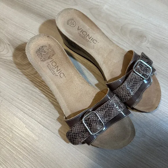 Vionic Orthaheel Technology Brown Snake Print Buckle Slide Sandals US 9 EU‎ 40 - Image 6