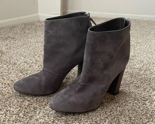 J. Crew Adele Heeled Ankle Boot Suede Leather Size 6 Italian Gray Slouchy Boots - Image 3
