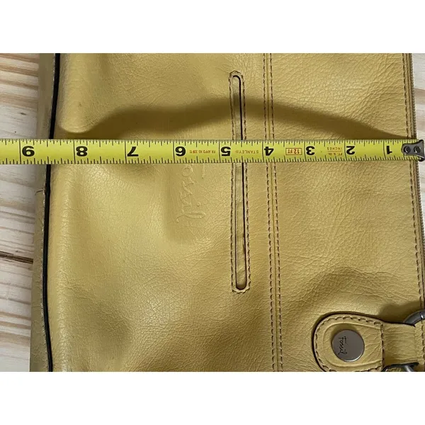 Fossil Yellow‎ Leather Shoulder Bag With Inner & Outer Zippers - Image 11