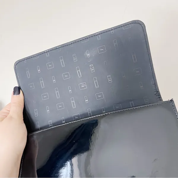Dior • black patent leather cosmetic bag clutch pouch makeup case ribbon tie - Image 8