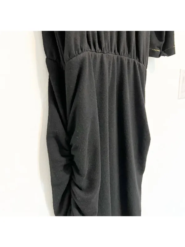Sundry Ruched Blouson Dress‎ Size XS Black Gold Thread Stretch Knit Mini Capsule - Image 7