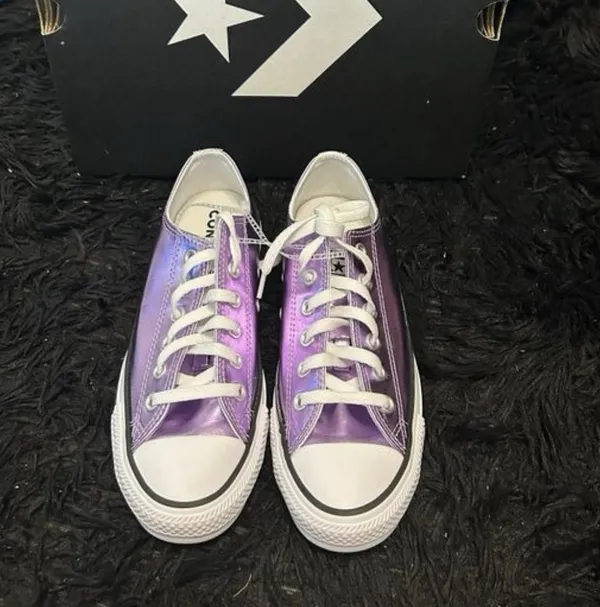 CONVERSE all Star purple metallic lace up low top shoes sneakers women’s 8.5 new - Image 2