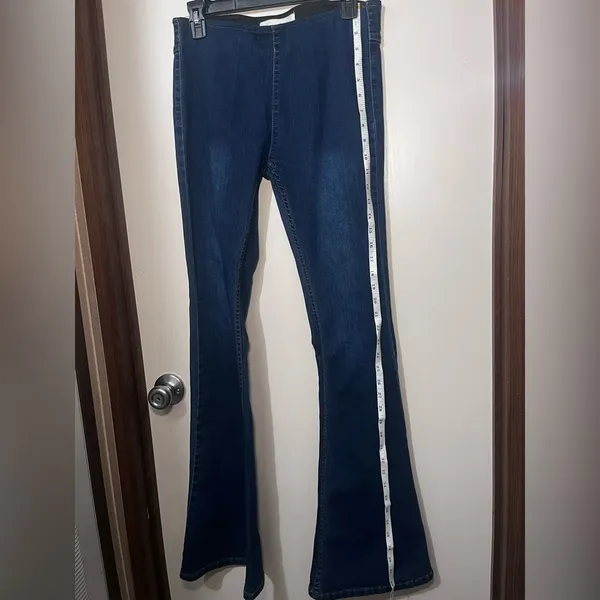 Newbury Kustom Womens Dark Blue Jeans M Mid Rise Flare Stretch Wash Pull On - Image 9