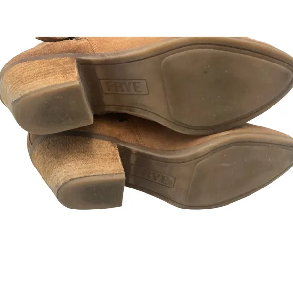 Frye Suede Ankle Boots Cognac Brown Pointed Toe Block Heel Side Zip Booties - Image 12