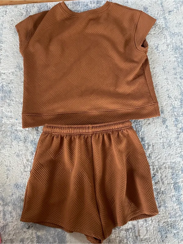 Women’s Brown Textured Drawstring Shorts and Top - Image 2