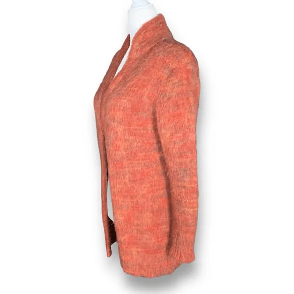 Vintage Knit Wool Blend Open Front Longline‎ Cardigan Sweater Orange Medium Cozy - Image 6